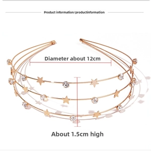 Detailed view of golden three-layer star headband with sparkling rhinestones and dimensions