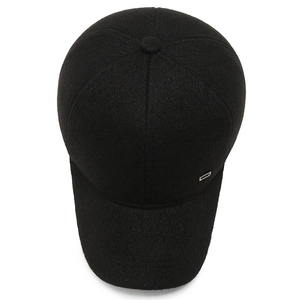Men's wool baseball cap in black with ear protection and silver metal accent