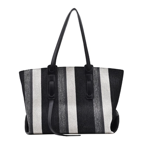 Grand sac cabas à rayures verticales noires et blanches avec double bandoulière