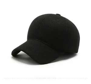 Side view of winter wool baseball cap with thermal fabric and metal detail buckle