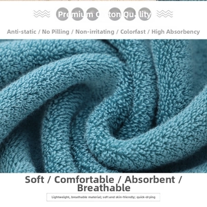 Macro view of blue pure cotton towel showing dense loop structure and soft texture