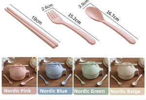 Eco-friendly wheat straw noodle bowl set with lid and portable cutlery dimensions