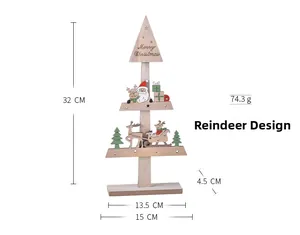 Detailed view of wooden Christmas tree ornament with reindeer motif and 32cm height scale