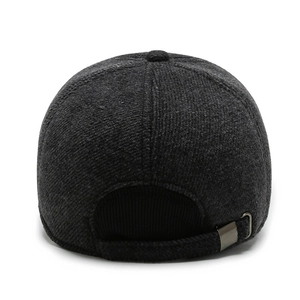 Men's wool baseball cap in dark grey with adjustable metal buckle for winter