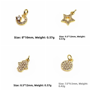 Detailed size and weight chart for gold plated zircon sun butterfly and cross pendants