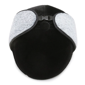 Winter flat cap for men with warm grey faux fur ear flaps and adjustable buckle strap