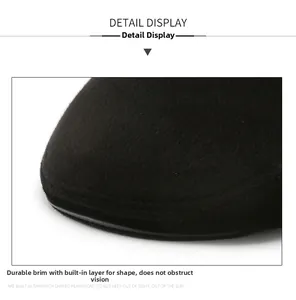 Close-up of a sturdy black brim with inner interlayer for shape retention and durability