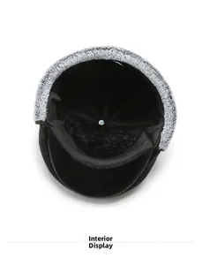 Close-up of winter flat cap with thick fleece lining and faux fur trim for warmth