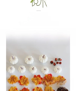 46-piece set of white artificial pumpkins with acorns and maple leaves for decor