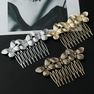 Three butterflies vintage metal hair comb set in silver, gold, and bronze finishes
