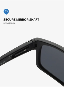 Détail des charnières métalliques renforcées et marquage CE sur lunettes de soleil de sport