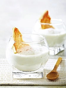 Close-up of lead-free glass dessert cups with diamond-cut geometry and square base