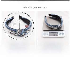 Detailed dimensions and weight of the blue ethnic style knotted headband with beads