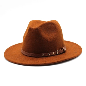 Unisex Wool Felt Fedora Hat Wide Brim Jazz Hat With Leather Rivet Belt Geometric Pattern British Style Foldable Panama Hat