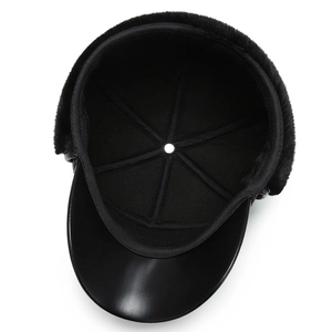 Men winter ear protection baseball cap with thickened faux fur lining and leather brim
