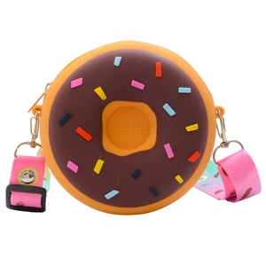 Sac bandoulière donut mignon en silicone pour enfants avec décors colorés et sangle