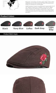 Vue détaillée du béret en laine avec broderie rose et options de couleur
