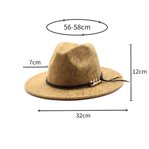 Detail of wool fedora hat with metal chain, 56-58cm circumference and 12cm height