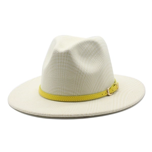 British vintage beige wool jazz hat with yellow leather belt and golden buckle detail