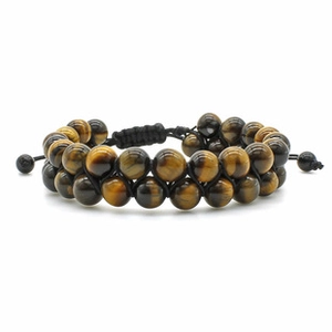 Detailed view of double-layer tiger eye stone beads with adjustable black braided cord