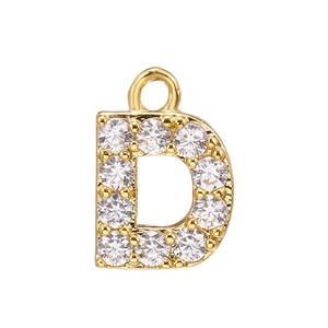Custom gold plated letter D pendant with micro-pave white cubic zirconia stones
