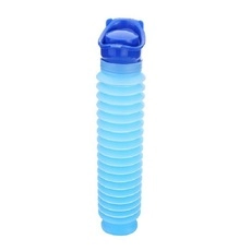Blue portable telescopic urinal with rippled body design for children and travel