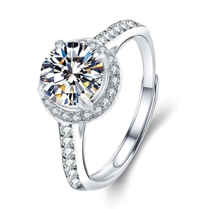 Classic 925 sterling silver open ring with a 2 carat round moissanite in a four-prong setting