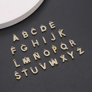 DIY gold plated A-Z initial pendants set with cubic zirconia for necklaces and earrings