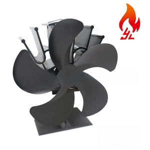 Detail of 5-blade heat powered stove fan made of black aluminum with CE certification