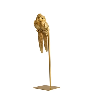 Nordic creative golden parrot resin ornaments with a square metal base for home decor