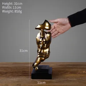 Nordic abstract silence statue in gold finish, 31cm height home decor ornament