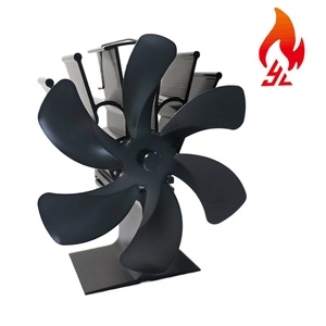 Detail view of the heat-powered 6-blade fireplace fan with aluminum cooling fins