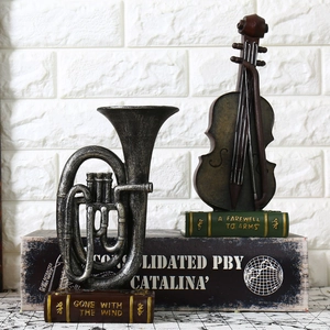 Vintage instrument resin ornaments with book-shaped base for home or cafe decoration