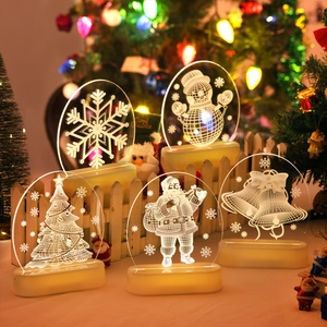 3D Acrylic Christmas Night Light LED Decorative Desk Lamp Warm White Santa Claus Snowman Reindeer USB Battery Powered