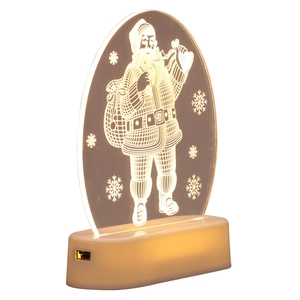 3D acrylic Santa Claus night light with warm LED glow and white USB power base