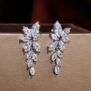 Elegant silver teardrop zircon dangle earrings for women with high-quality sparkling stones