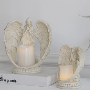 Nordic resin angel candle holder set with LED flickering lights for home decor