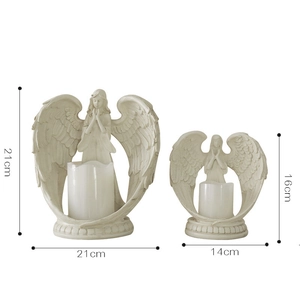 Nordic resin angel candle holder set with electronic candles in two different sizes