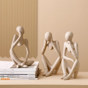 Estatuas De Figuras De Pensador Abstracto Nórdico Textura De Piedra Arenisca De Resina Escultura Minimalista Moderna Oficina