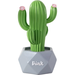 Statuetta cactus nordica in resina con fiore rosa e vaso grigio per decorazione