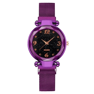 Sternenhimmel Zifferblatt Damenuhr Metall Gliederarmband Magnetverschluss Geometrisches Glas Quarzuhr Mode Elegant Frauen
