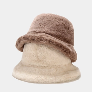 Sombrero de pescador de felpa para invierno en marrón y blanco roto de pelo sintético