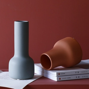 Juego de jarrones de cerámica nórdica Morandi en gris mate y naranja para decoración
