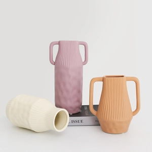 Juego de jarrones de cerámica nórdica Morandi en crema, rosa gris y naranja mate