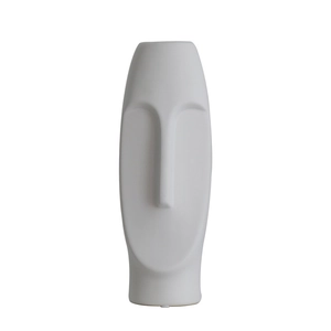 Minimalist white ceramic face vase with a matte finish for modern Nordic home decor