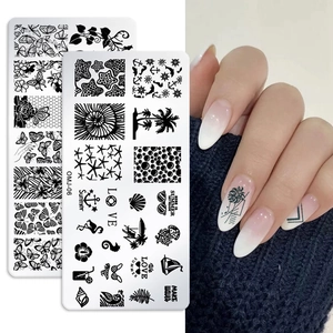 Plaques de stamping pour ongles carrées avec motifs de papillons et d'été pour manucure