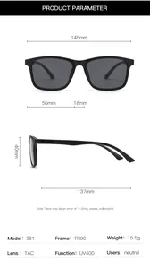 Tableau des tailles détaillé pour lunettes de soleil carrées polarisées pour hommes en TR90