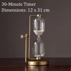 European vintage bronze rotating hourglass with white sand and 30-minute timer for home decor