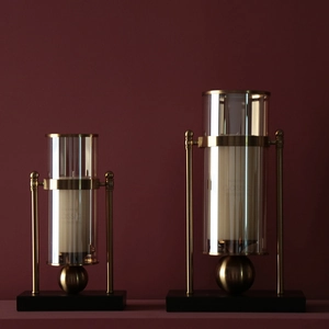 Modern gold metal glass candle holder set with black base for luxury home decor