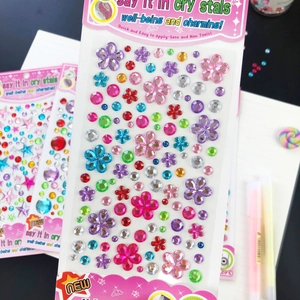 3D colorful crystal rhinestone stickers for kids featuring star and flower shapes for DIY fun